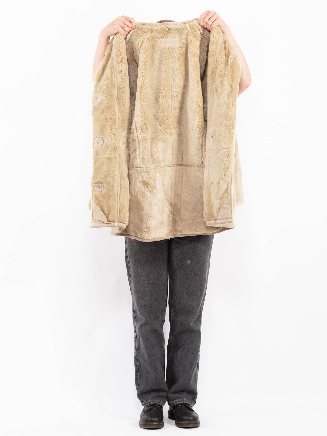 Vintage 90's Women Suede Sherpa Coat in BeigeA0665