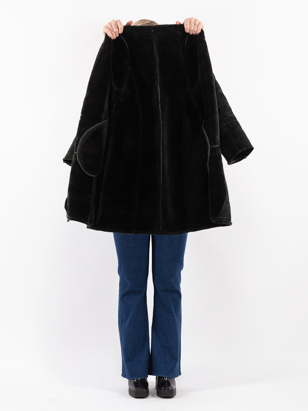 Vintage 90's Women Suede Sherpa Coat in Green