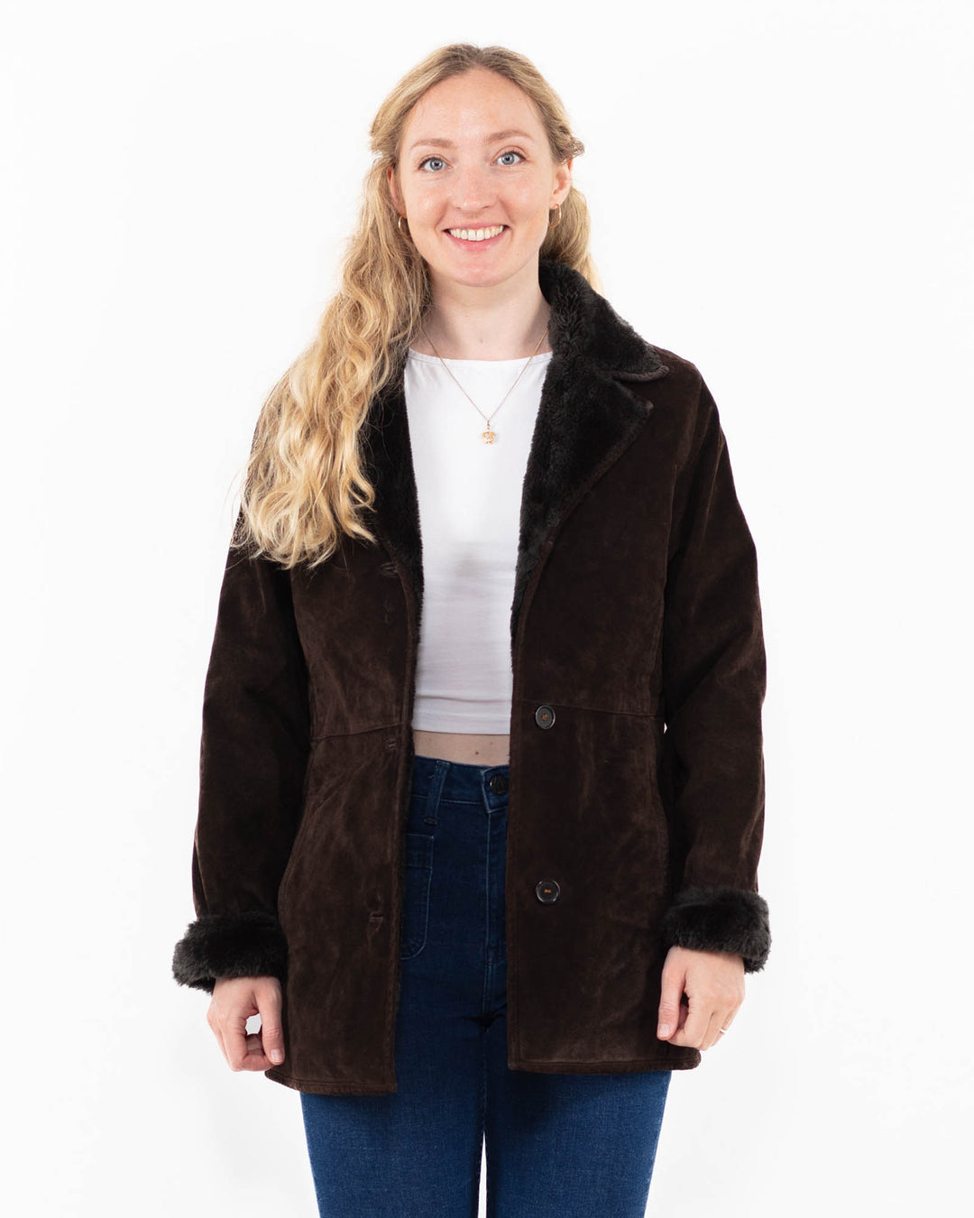 Vintage 90's Women Suede Sherpa Coat in BrownA0021