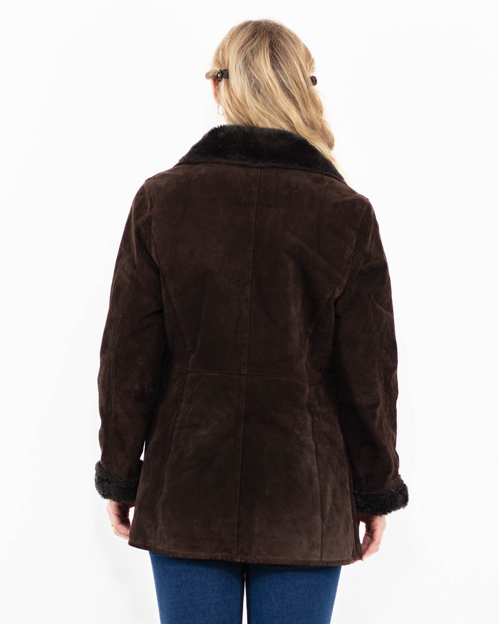 Vintage 90's Women Suede Sherpa Coat in BrownA0021