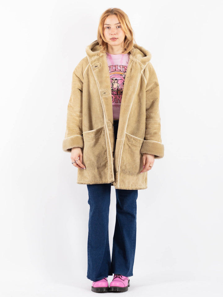 Vintage 90's Women Suede Sherpa Coat in BeigeV9581
