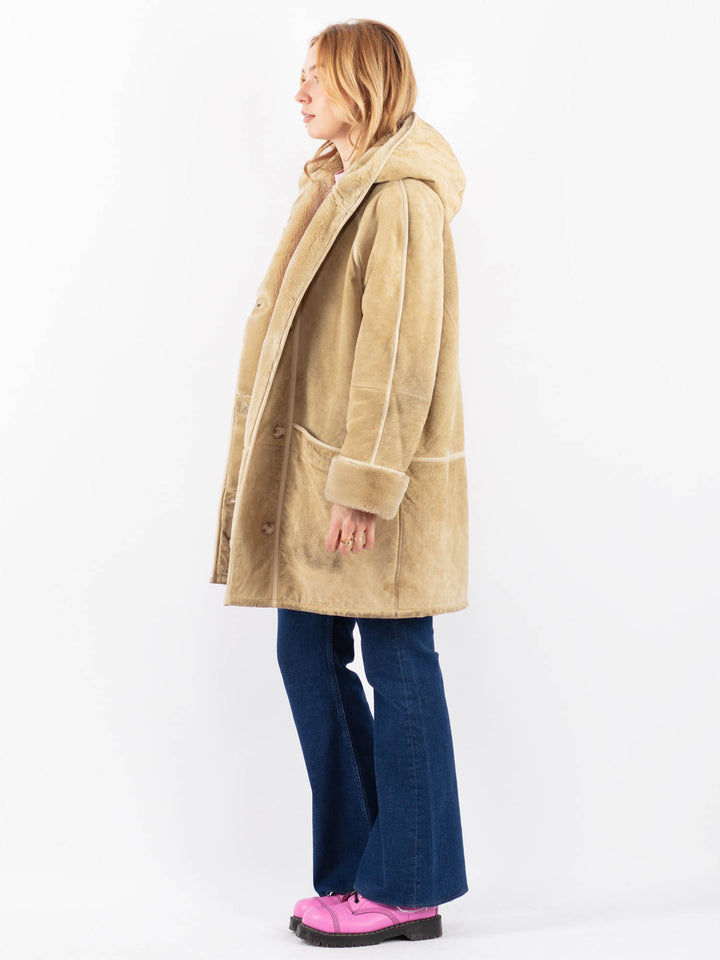 Vintage 90's Women Suede Sherpa Coat in BeigeV9581