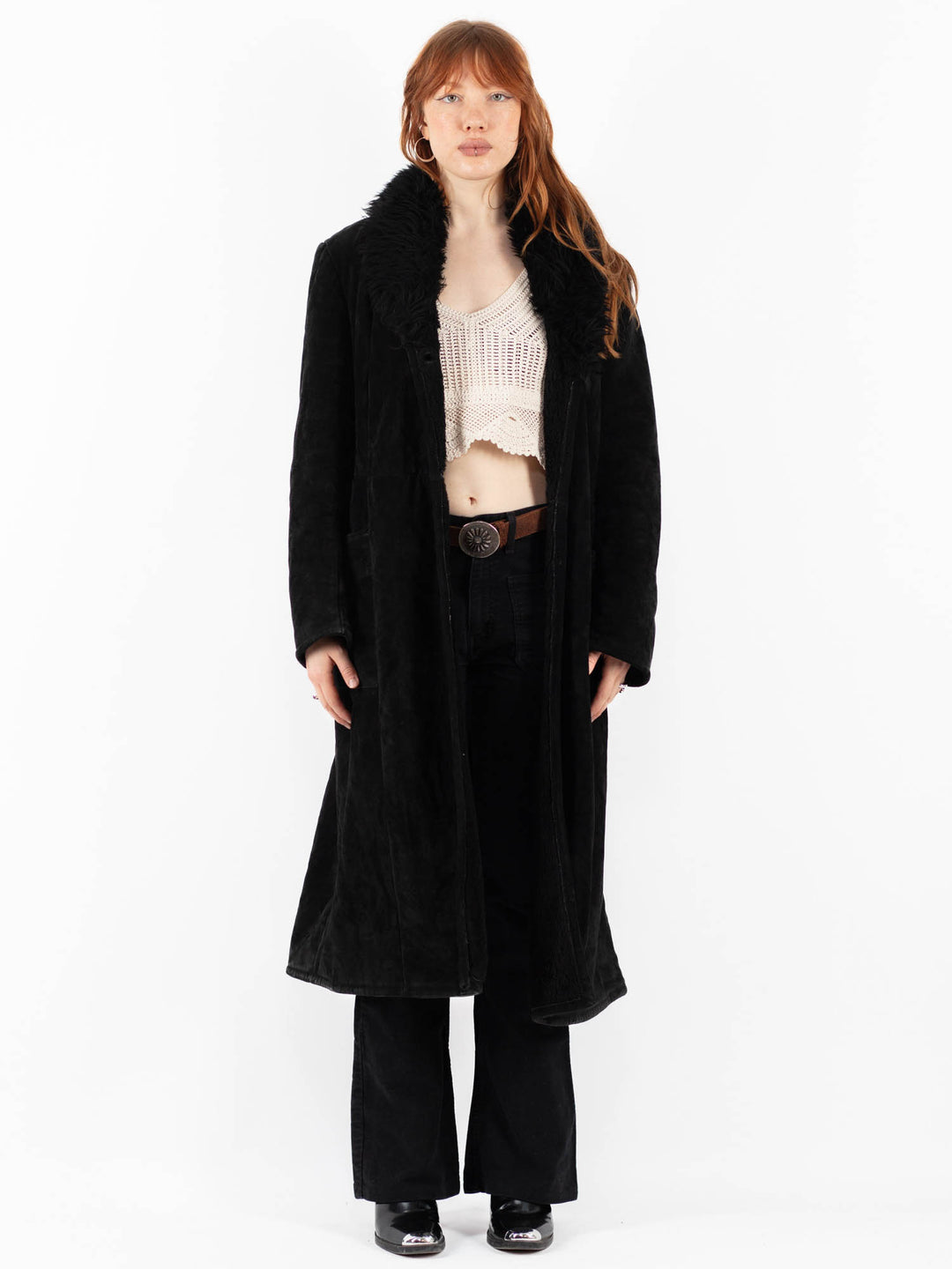 Vintage 90's Women Suede Sherpa Coat in BlackV9822