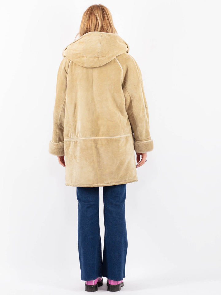 Vintage 90's Women Suede Sherpa Coat in BeigeV9581