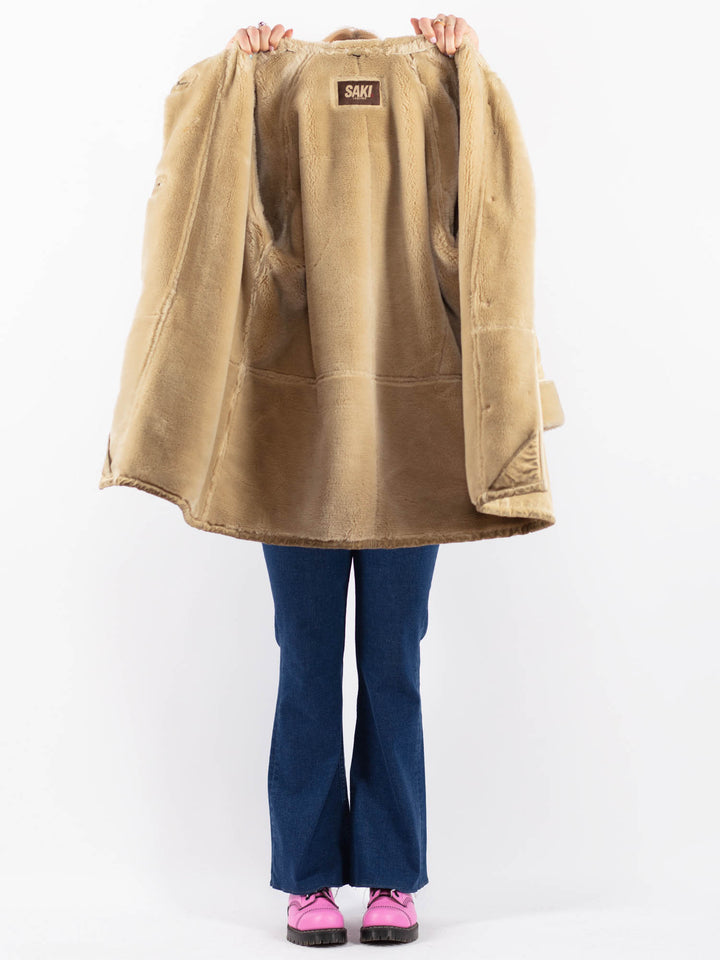 Vintage 90's Women Suede Sherpa Coat in BeigeV9581