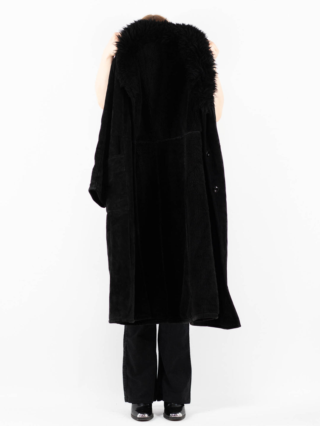 Vintage 90's Women Suede Sherpa Coat in BlackV9822