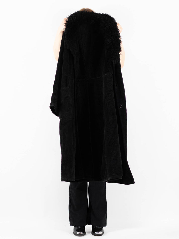 Vintage 90's Women Suede Sherpa Coat in BlackV9822