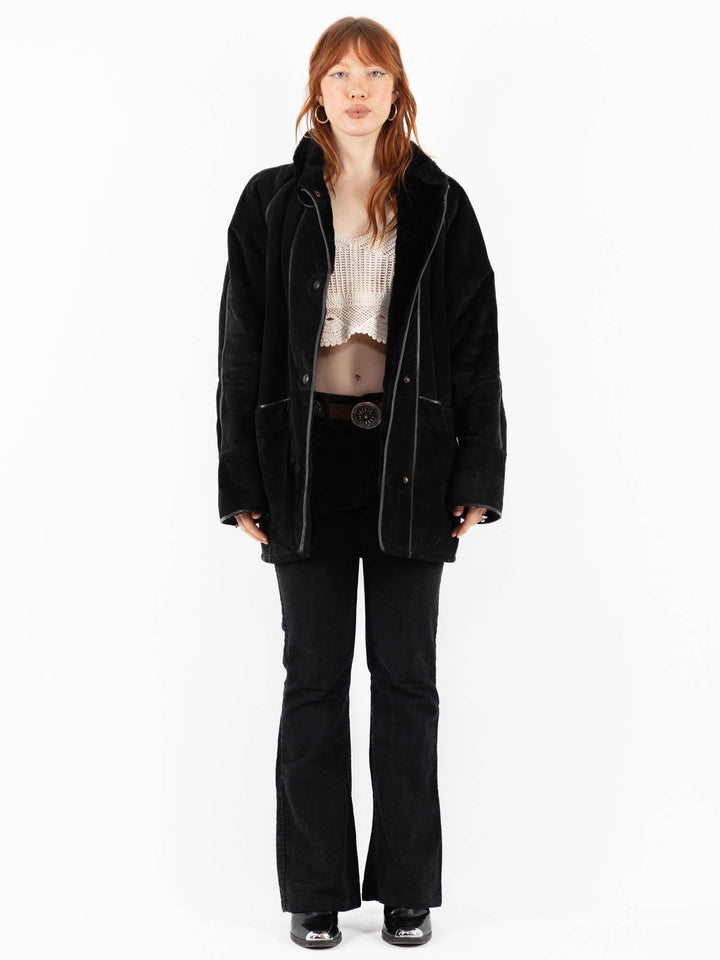 Vintage 90's Women Suede Sherpa Coat in BlackV9827