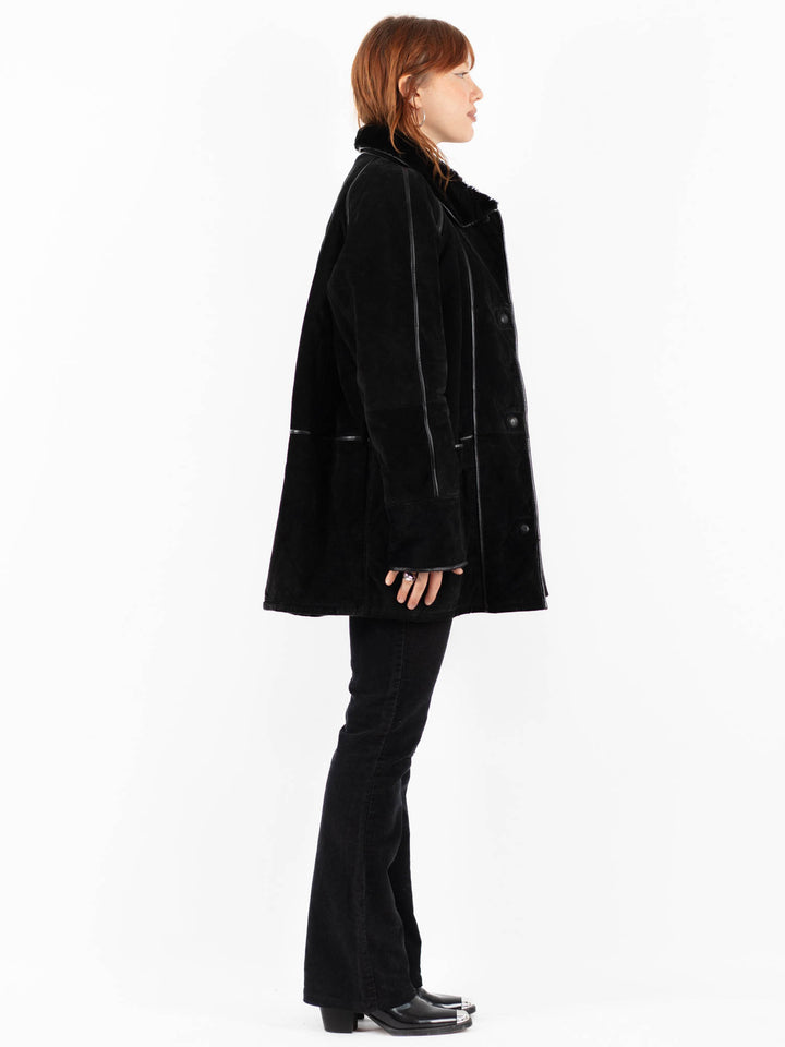 Vintage 90's Women Suede Sherpa Coat in BlackV9827