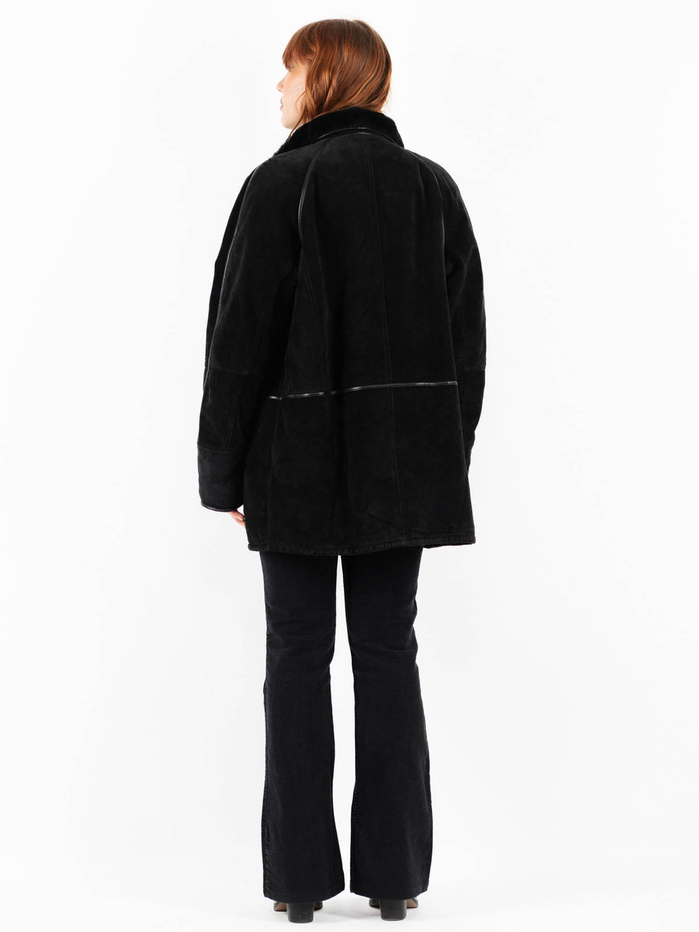Vintage 90's Women Suede Sherpa Coat in BlackV9827