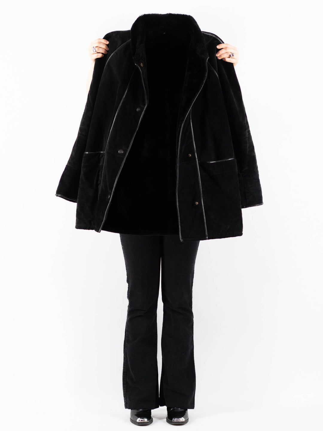 Vintage 90's Women Suede Sherpa Coat in BlackV9827