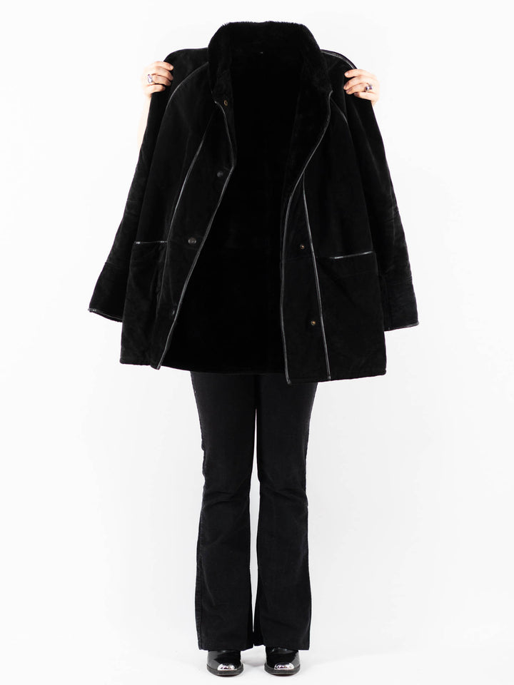 Vintage 90's Women Suede Sherpa Coat in BlackV9827