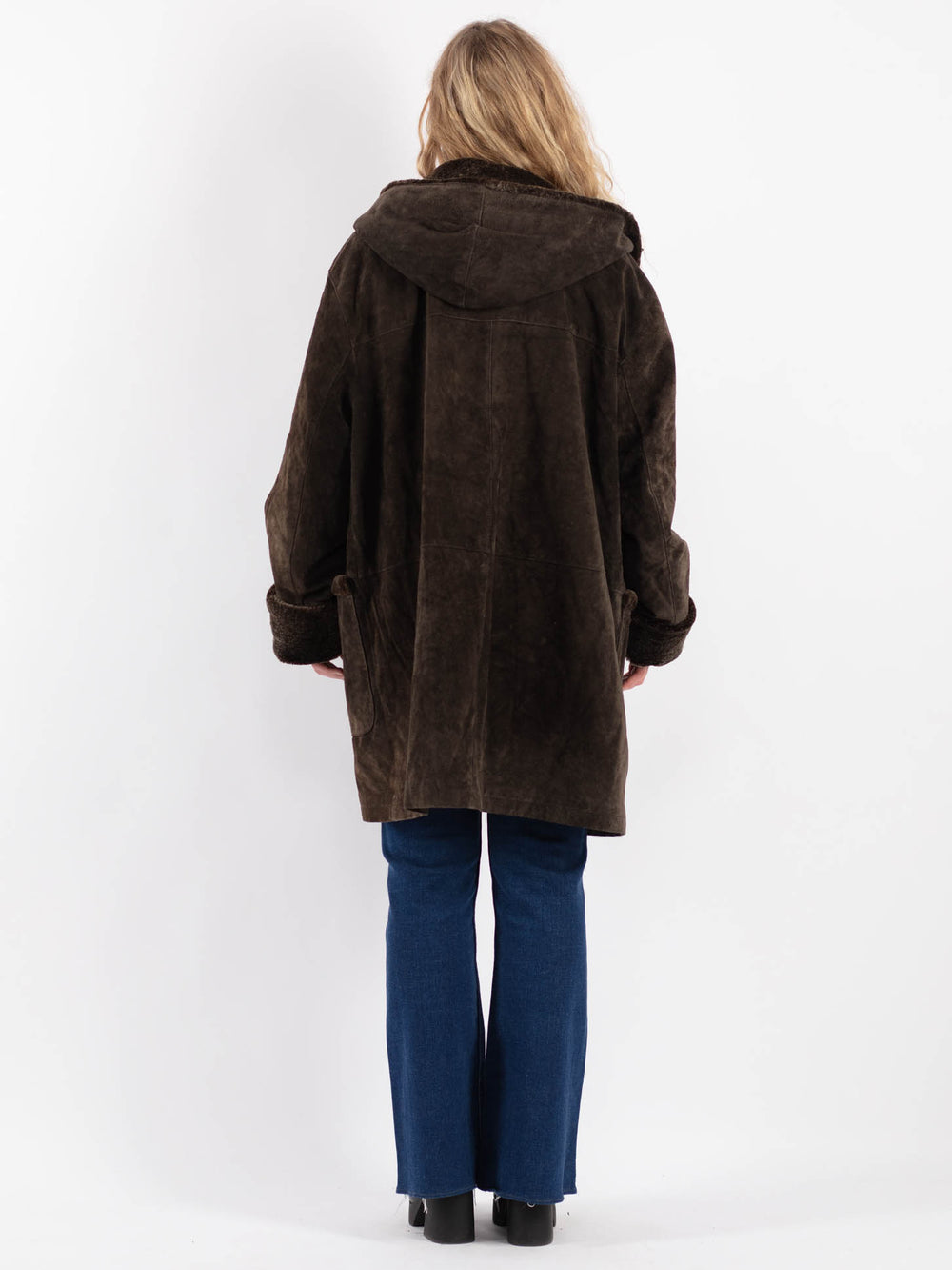 Vintage 90's Women Suede Sherpa Coat in Brown