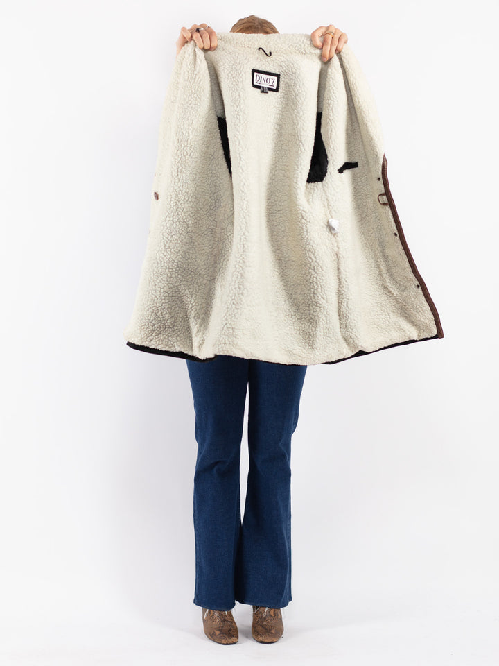 Vintage 90's Women Suede Sherpa Coat in Black