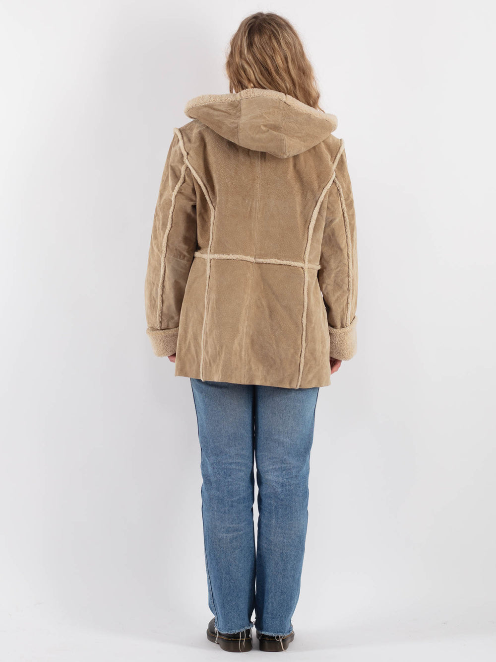Vintage 90's Women Suede Sherpa Coat in Beige