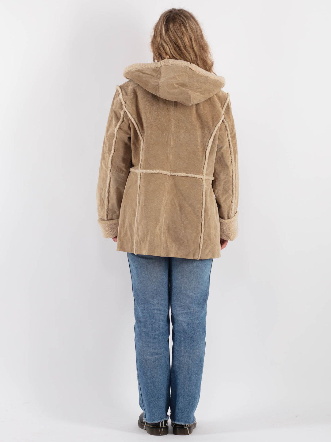 Vintage 90's Women Suede Sherpa Coat in Beige