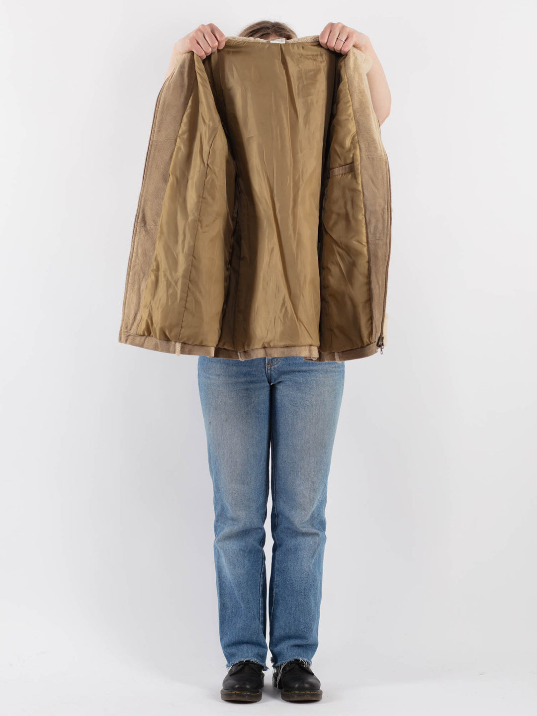 Vintage 90's Women Suede Sherpa Coat in Beige