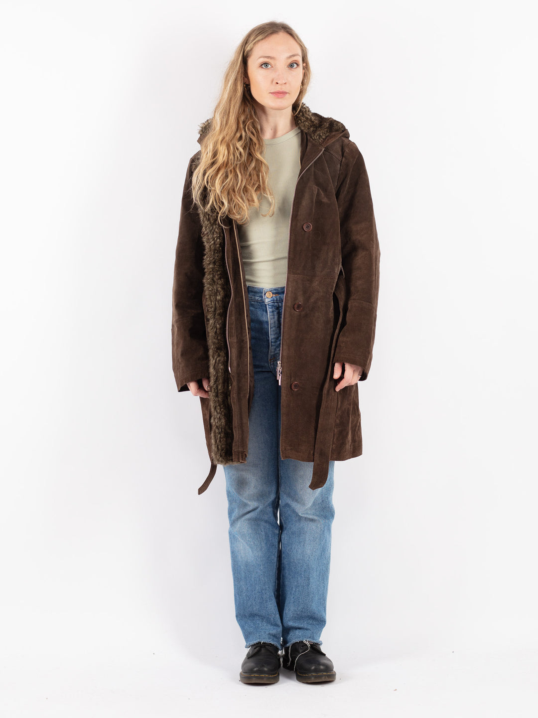 Vintage 90's Women Suede Sherpa Coat in Brown