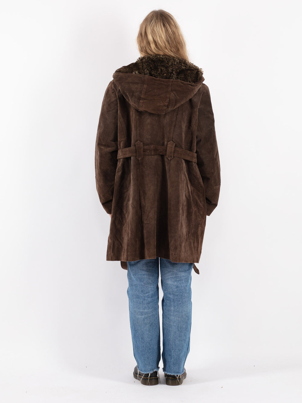 Vintage 90's Women Suede Sherpa Coat in Brown