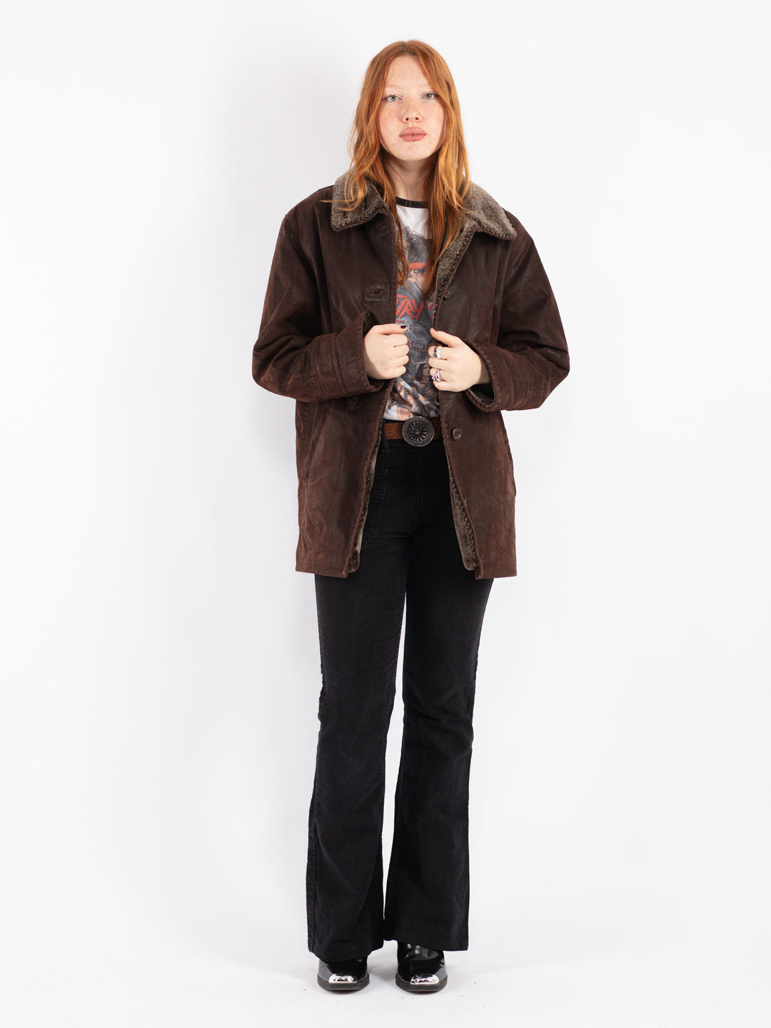Vintage 90's Women Suede Sherpa Coat in Brown