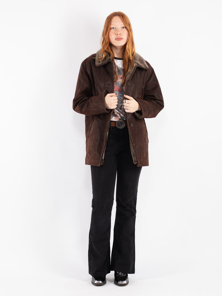 Vintage 90's Women Suede Sherpa Coat in Brown
