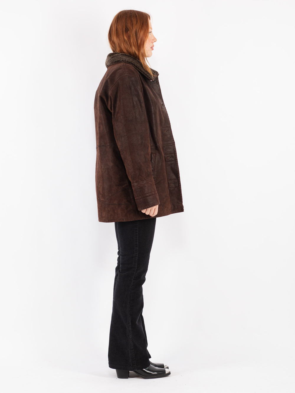 Vintage 90's Women Suede Sherpa Coat in Brown