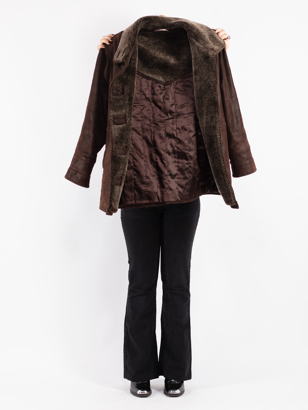 Vintage 90's Women Suede Sherpa Coat in Brown