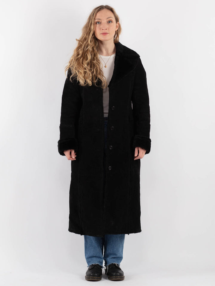 Vintage 90's Women Suede Sherpa Coat in BlackV9283