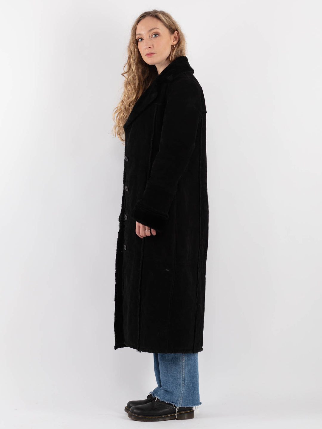 Vintage 90's Women Suede Sherpa Coat in BlackV9283