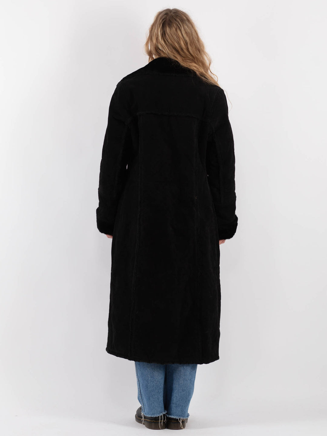 Vintage 90's Women Suede Sherpa Coat in BlackV9283