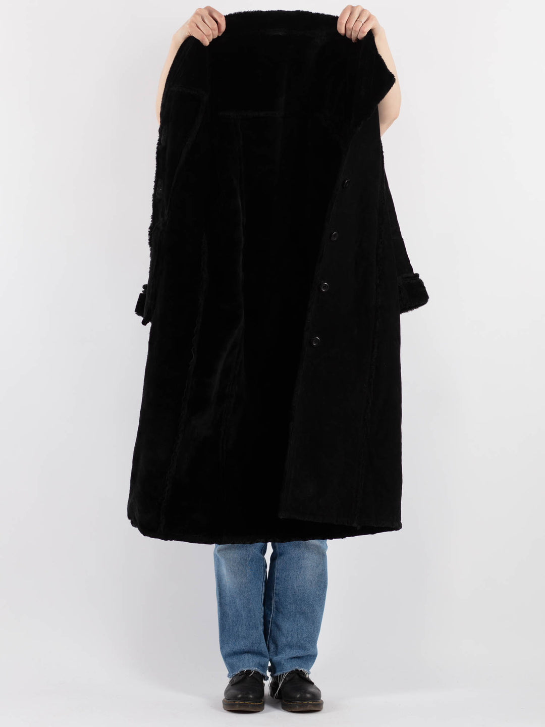 Vintage 90's Women Suede Sherpa Coat in BlackV9283