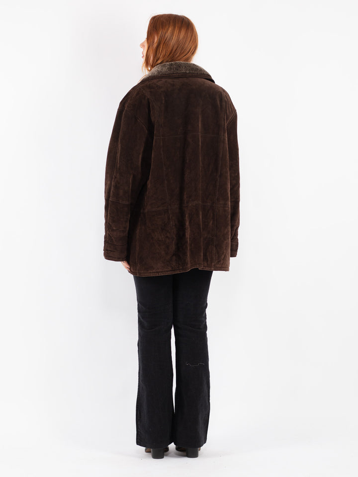 Vintage 90's Women Suede Sherpa Coat in Brown