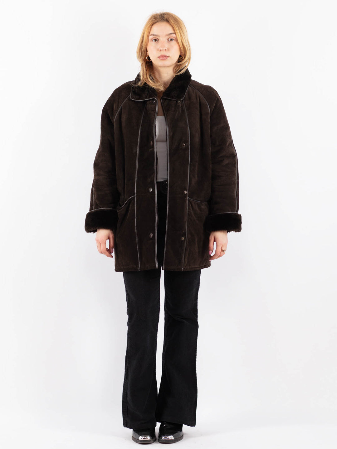 Vintage 90's Women Suede Sherpa Coat in BrownV9703
