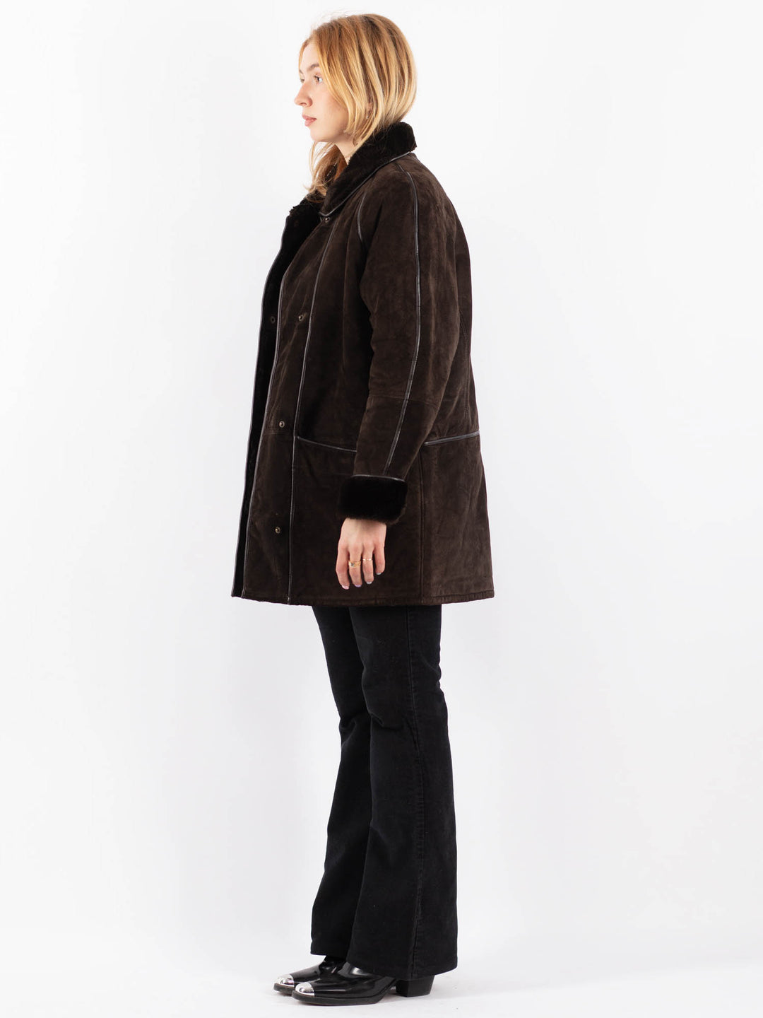 Vintage 90's Women Suede Sherpa Coat in BrownV9703
