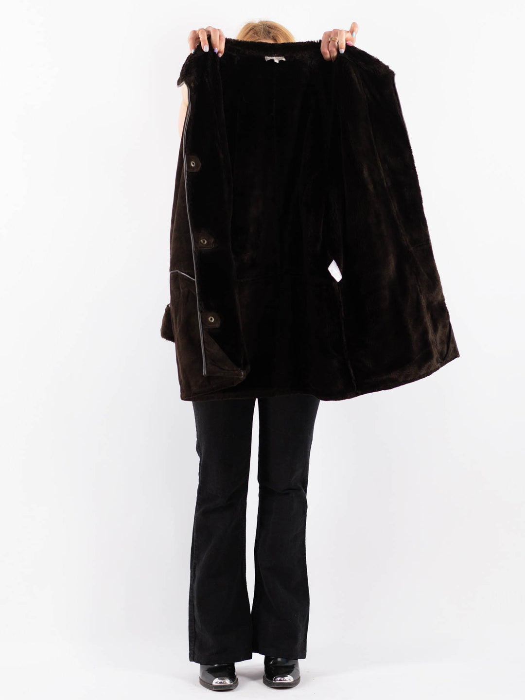Vintage 90's Women Suede Sherpa Coat in BrownV9703