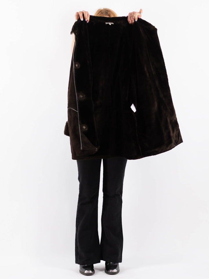 Vintage 90's Women Suede Sherpa Coat in BrownV9703