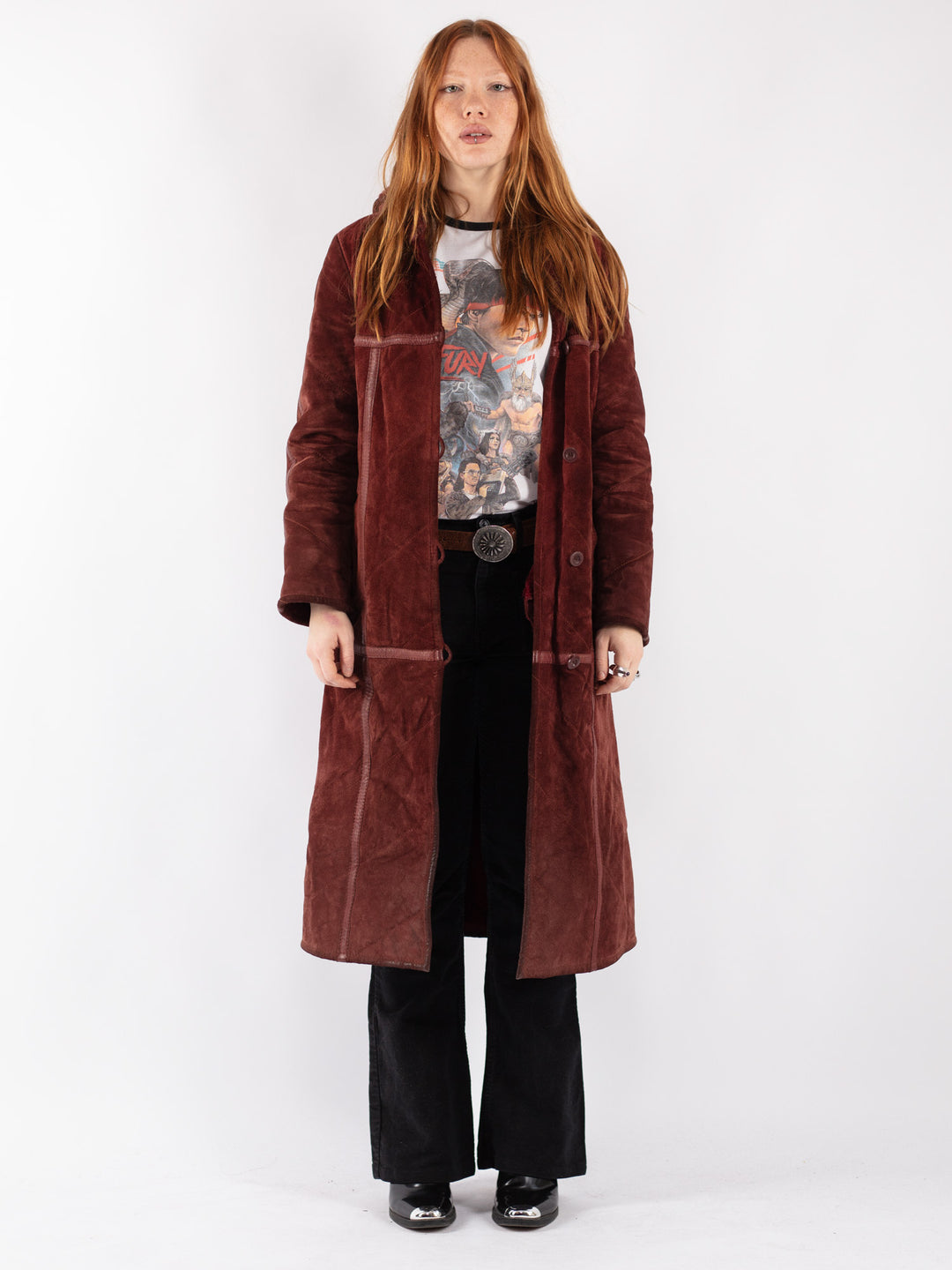 Vintage 90's Women Suede Sherpa Coat in Red