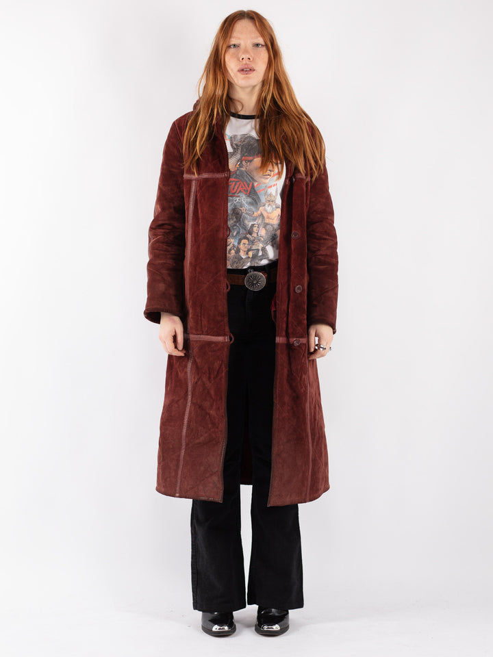 Vintage 90's Women Suede Sherpa Coat in Red