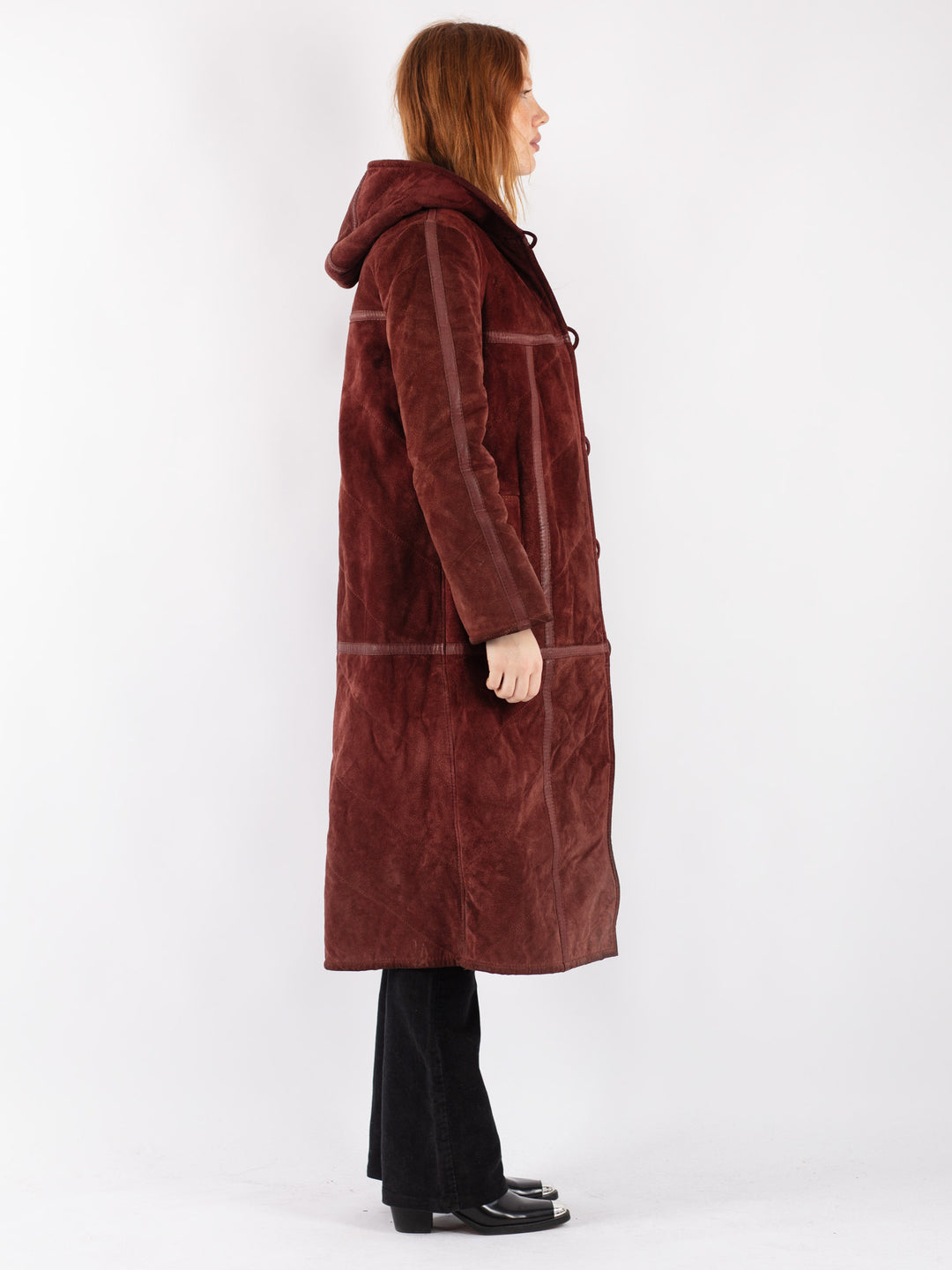 Vintage 90's Women Suede Sherpa Coat in Red