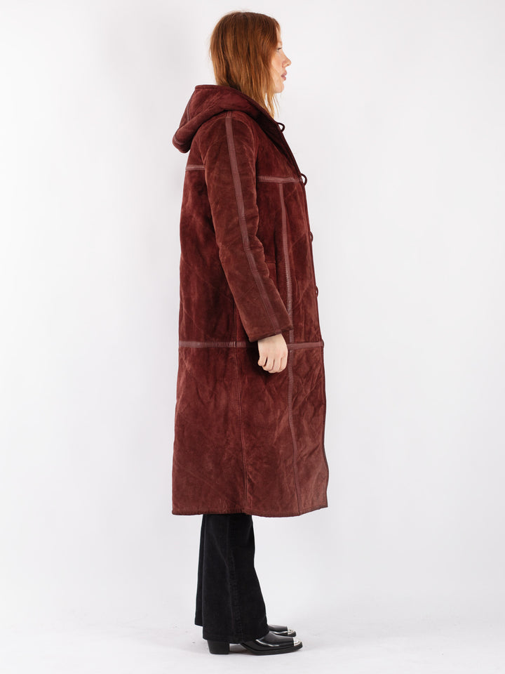 Vintage 90's Women Suede Sherpa Coat in Red