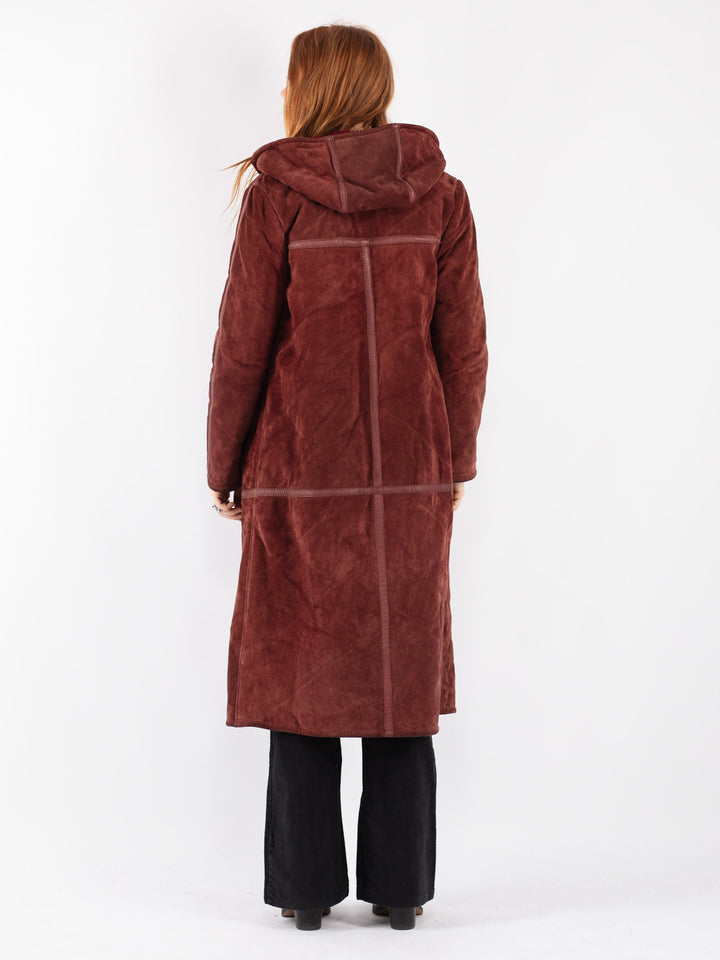 Vintage 90's Women Suede Sherpa Coat in Red