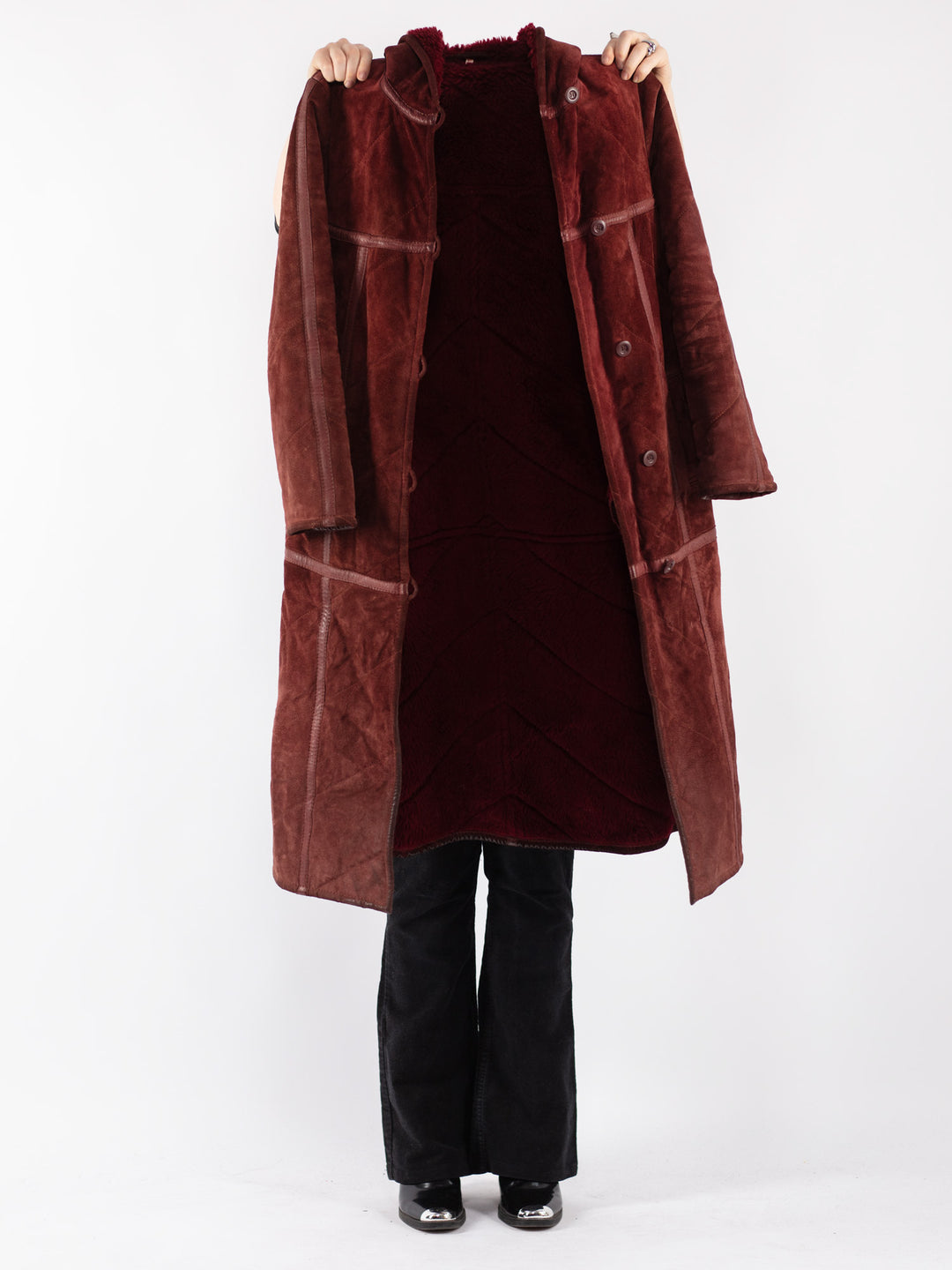 Vintage 90's Women Suede Sherpa Coat in Red