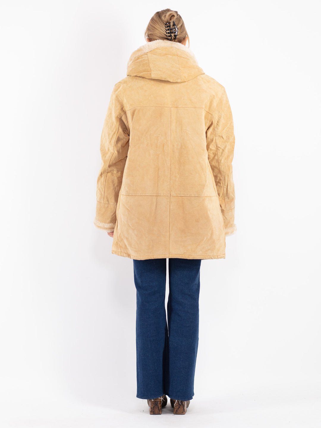 Vintage 90's Women Suede Sherpa Coat in Beige