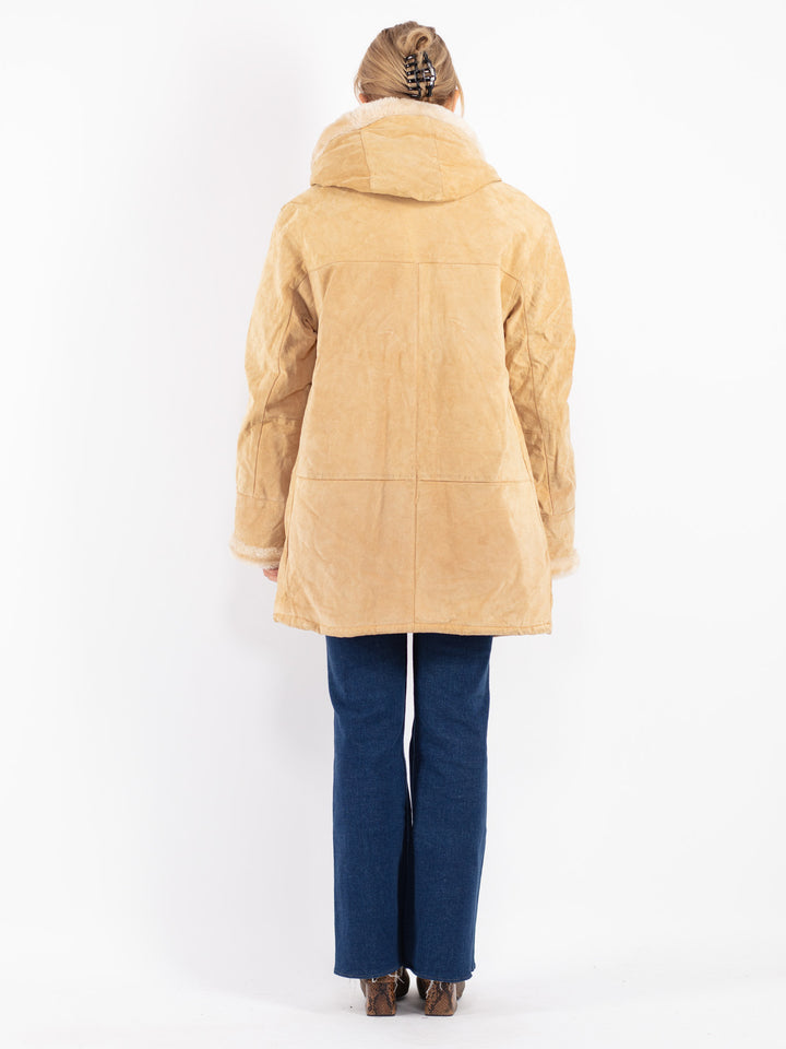 Vintage 90's Women Suede Sherpa Coat in Beige