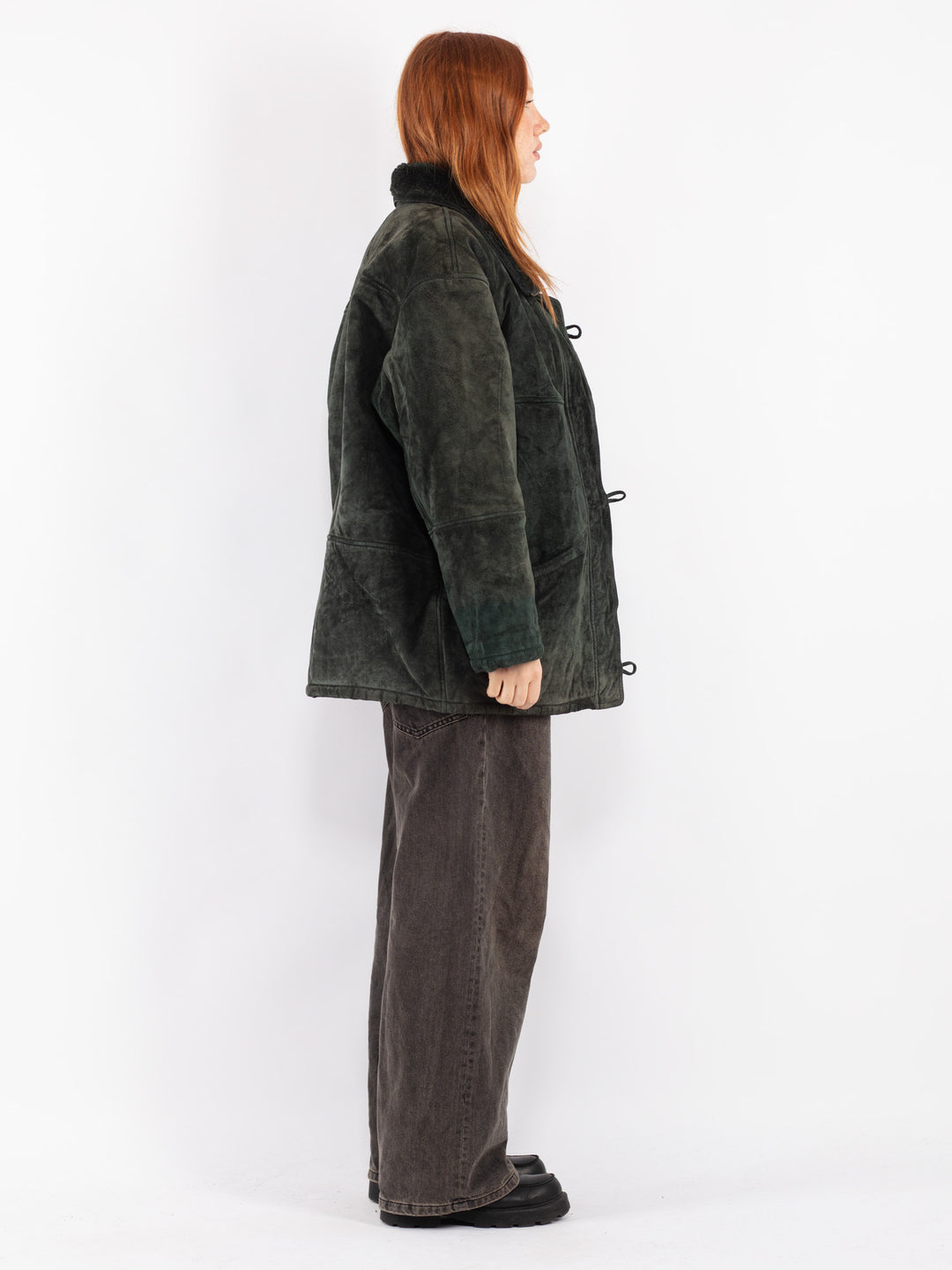 Vintage 90's Women Suede Sherpa Coat in Green