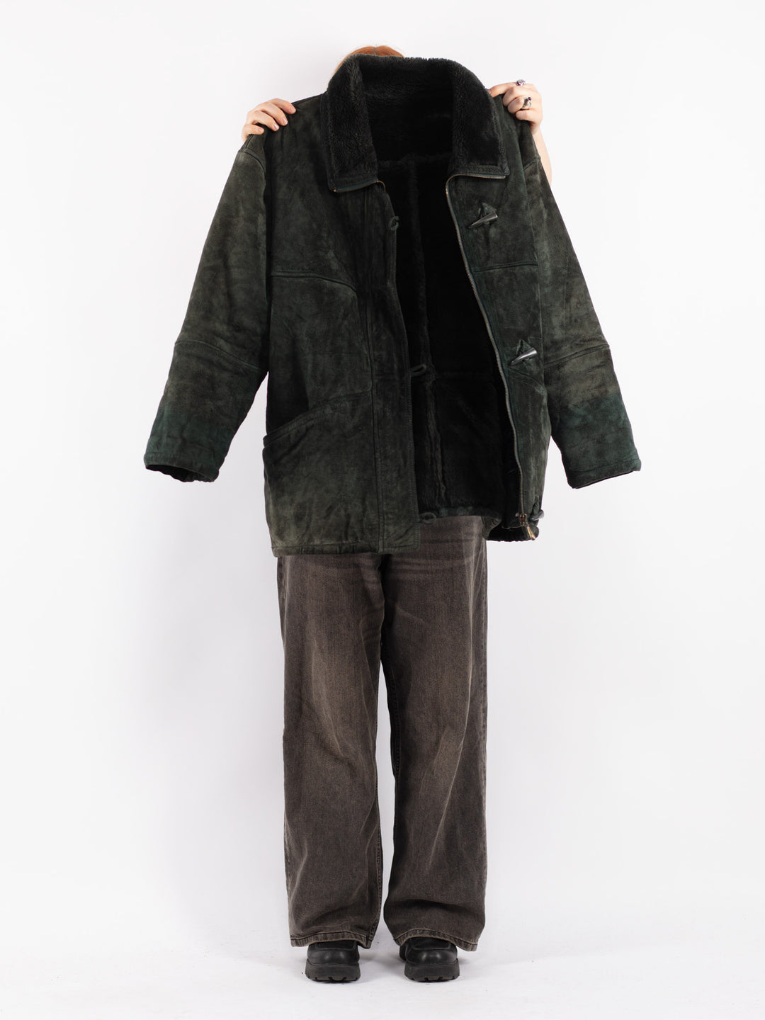 Vintage 90's Women Suede Sherpa Coat in Green