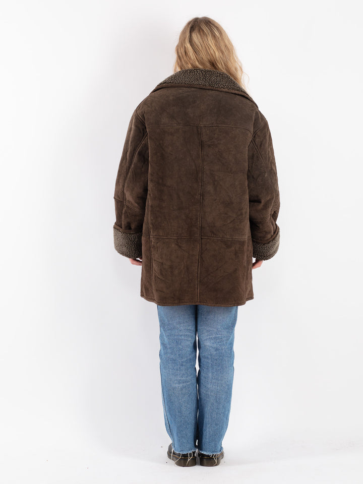 Vintage 90's Women Suede Sherpa Coat in Brown