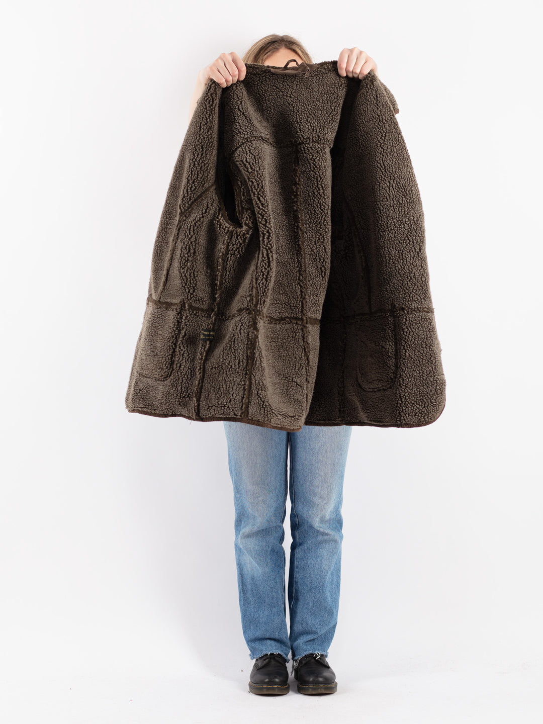 Vintage 90's Women Suede Sherpa Coat in Brown