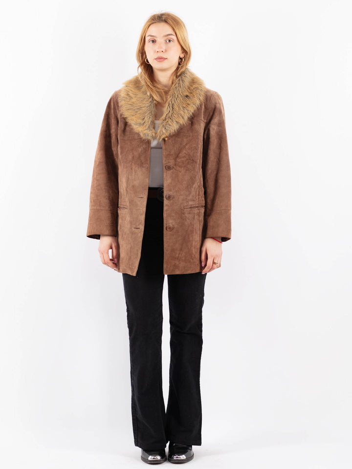 Vintage 90's Women Suede Sherpa Coat in BeigeV9712