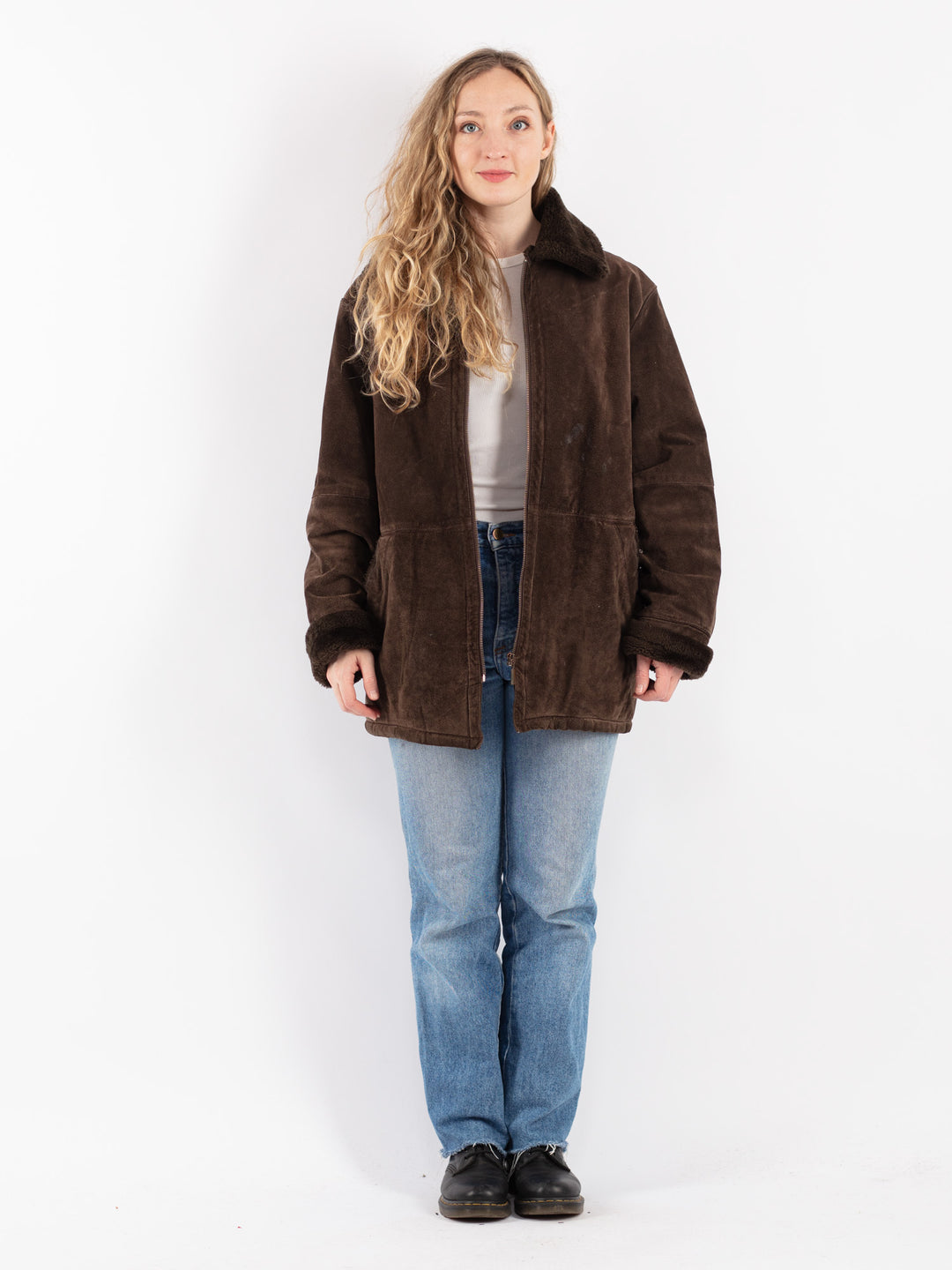 Vintage 90's Women Suede Sherpa Coat in BrownV9100
